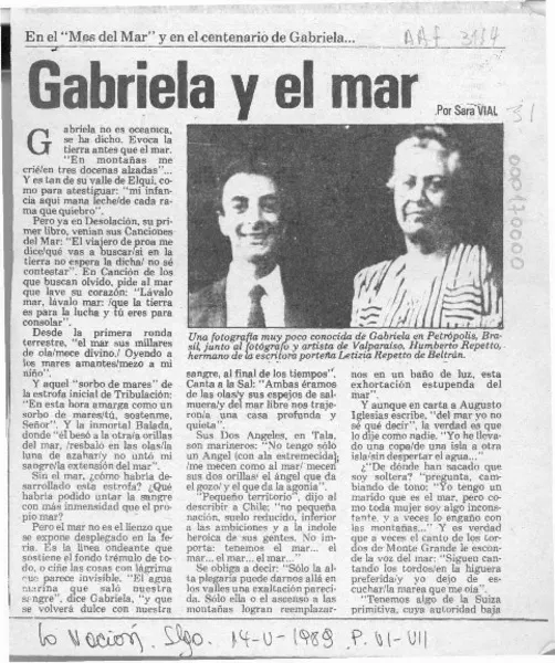 Gabriela y el mar  [artículo] Sara Vial.