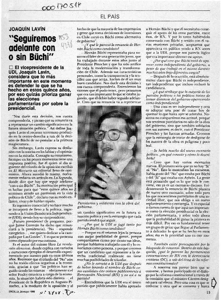 "Seguiremos adelante con o sin Büchi"  [artículo] Magdalena Silva.
