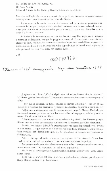 El libro de las preguntas  [artículo] Vicente Mengod.