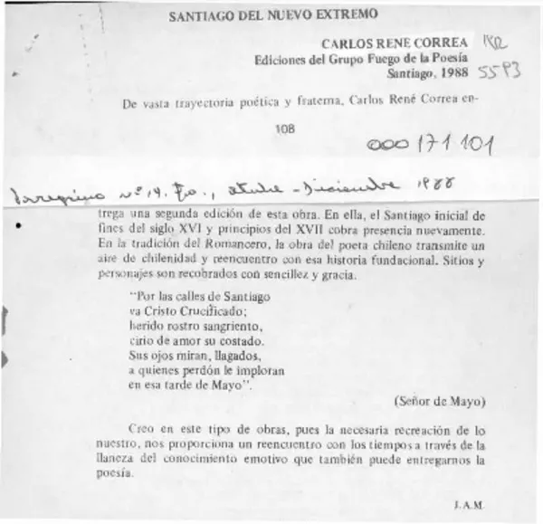 Santiago del Nuevo Extremo  [artículo] J. A. M.