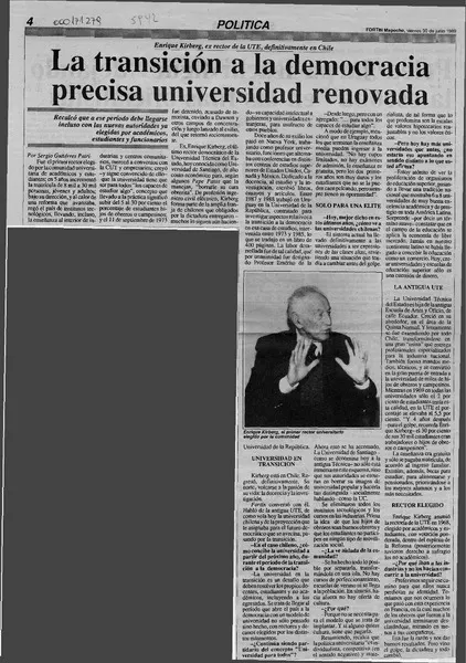 La transición a la democracia precisa universidad renovada  [artículo] Sergio Gutiérrez Patri.