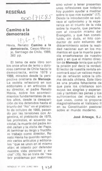 Camino a la democracia  [artículo] José Arteaga.