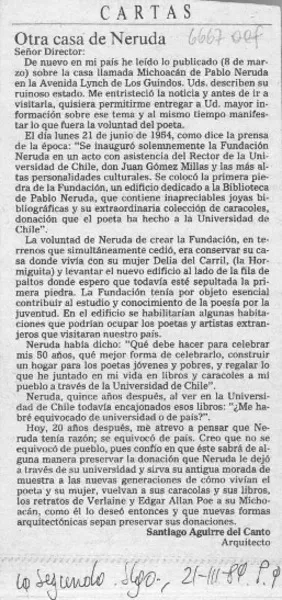 Otra casa de Neruda  [artículo] Santiago Aguirre del Canto.