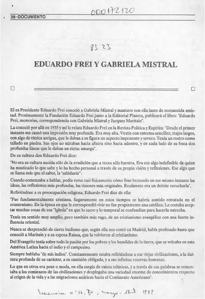 Eduardo Frei y Gabriela Mistral  [artículo].