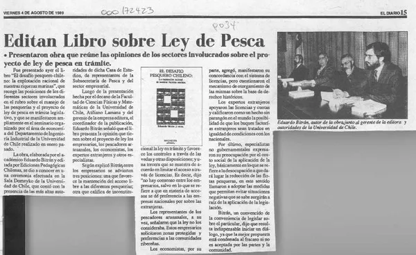 Editan libro sobre ley de pesca  [artículo].
