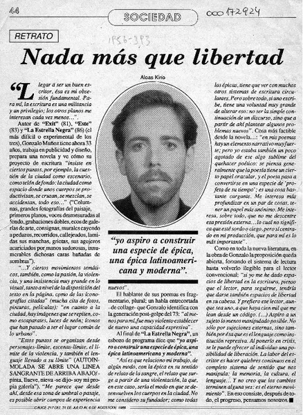 Nada más que libertad  [artículo] Aloas Kino.