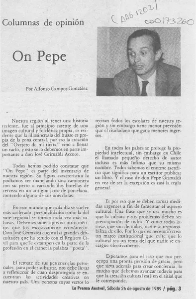 On Pepe  [artículo] Alfonso Campos González.