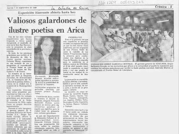 Valiosos galardones de ilustre poetisa en Arica  [artículo].