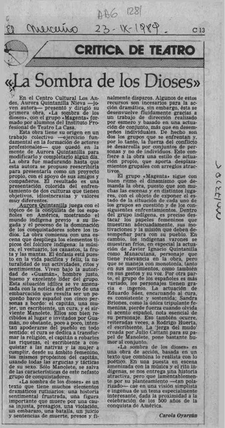 "La sombra de los dioses"  [artículo] Carola Oyarzún.