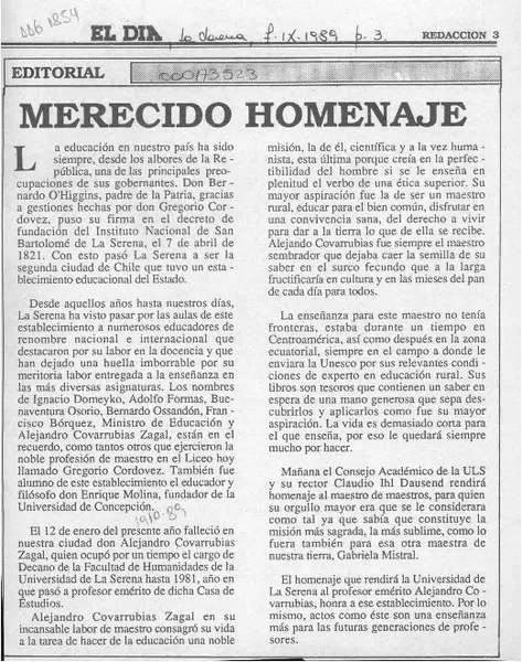 Merecido homenaje  [artículo].