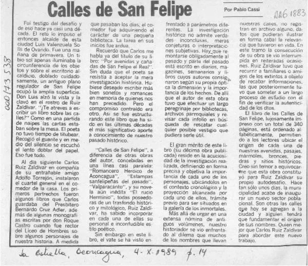 Calles de San Felipe  [artículo] Pablo Cassi.
