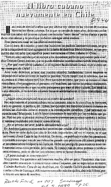 El Libro cubano nuevamente en Chile  [artículo].