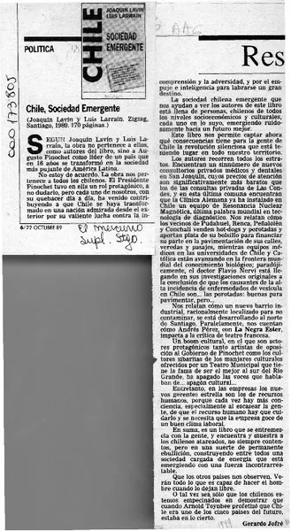 Chile, sociedad emergente  [artículo] Gerardo Jofré.