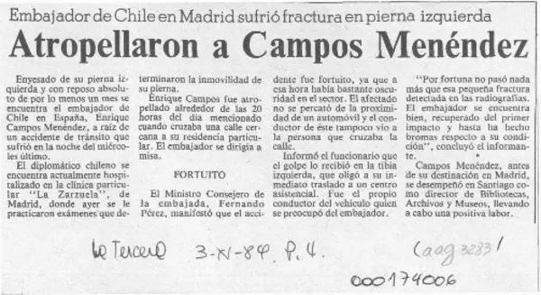 Atropellaron a Campos Menéndez  [artículo].