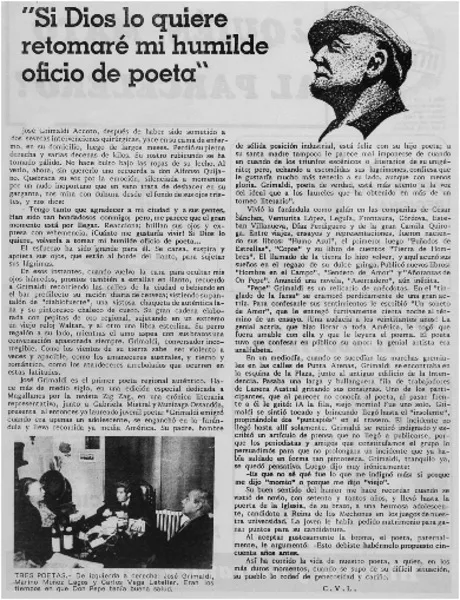 "Si Dios lo quiere retomaré mi humilde oficio de poeta"  [artículo] C. V. L.