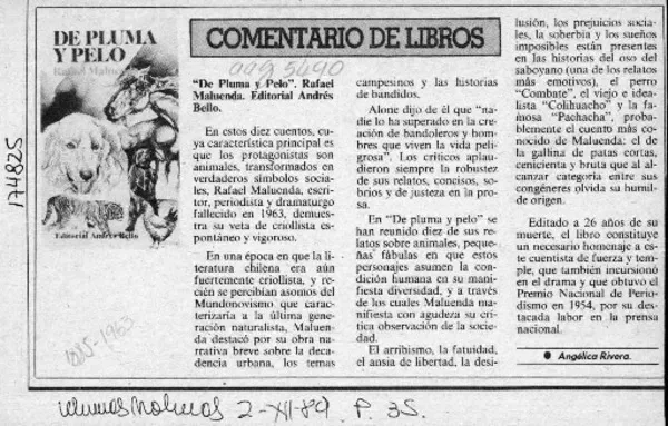 De pluma y pelo  [artículo] Angélica Rivera.