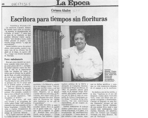 Escritora para tiempos sin florituras  [artículo] Verónica Waissbluth.