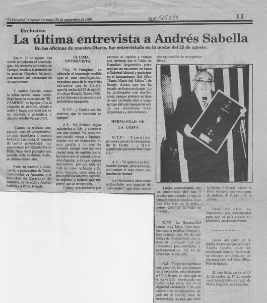 La última entrevista a Andrés Sabella  [artículo].