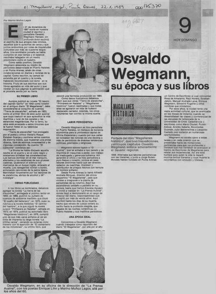Osvaldo Wegmann, su época y sus libros  [artículo] Marino Muñoz Lagos.