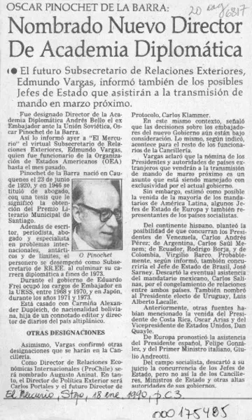 Nombrado nuevo Director de Academia Diplomática  [artículo].