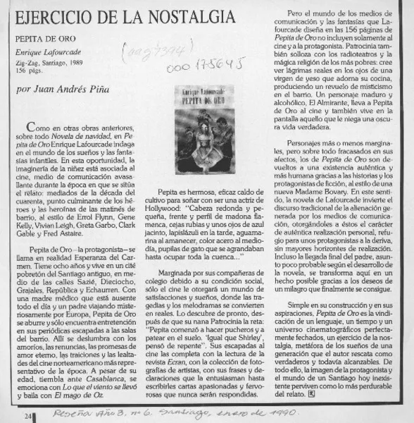 Ejercicio de la nostalgia  [artículo] Juan Andrés Piña.