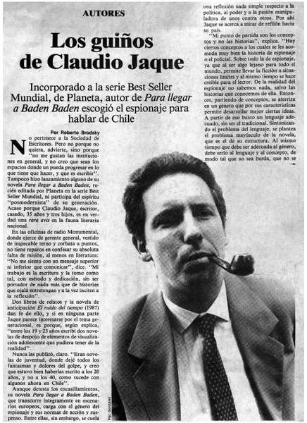 Los guiños de Claudio Jaque  [artículo] Roberto Brodsky.