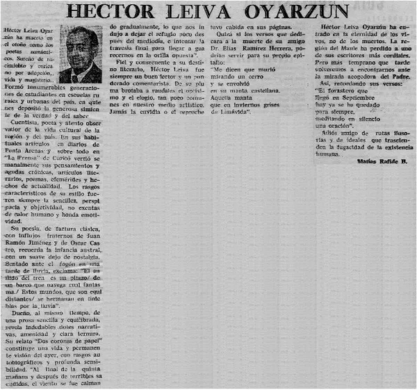Héctor Leiva Oyarzún  [artículo] Matías Rafide B.