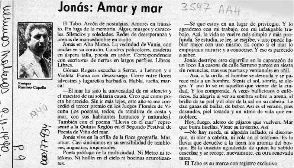 Jonás, amar y mar  [artículo] Enrique Ramírez Capello.