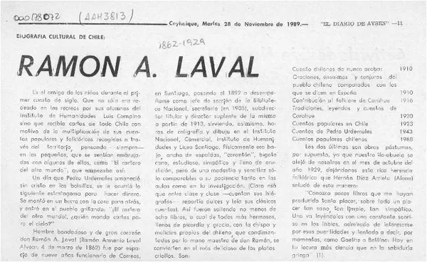 Ramón A. Laval  [artículo].