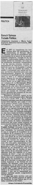 Baruch Spinoza, "Tratado político"  [artículo] Alvaro Valenzuela Fuenzalida.