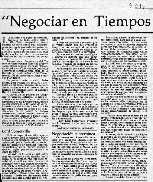 "Negociar en tiempos difíciles"  [artículo] Julio César Saavedra.