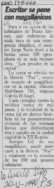 Escritor se pone con magallánicos  [artículo].