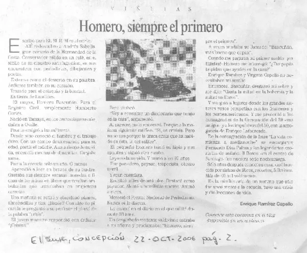 Homero, siempre el primero  [artículo] Enrique Ramírez Capello.