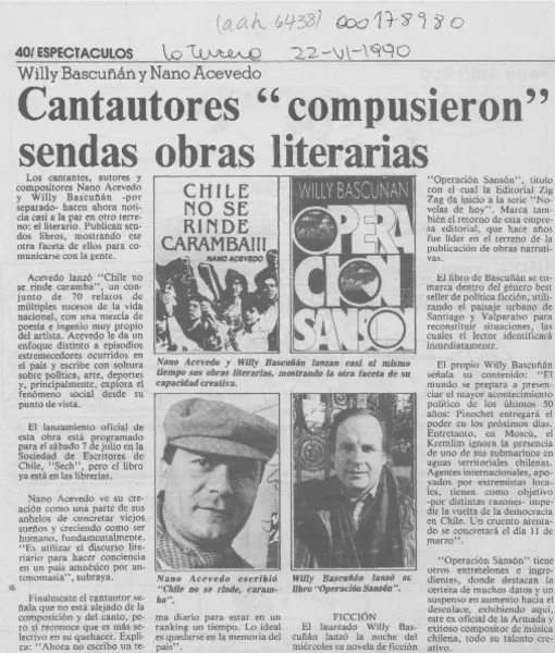 Cantautores "compusieron" sendas obras literarias  [artículo].