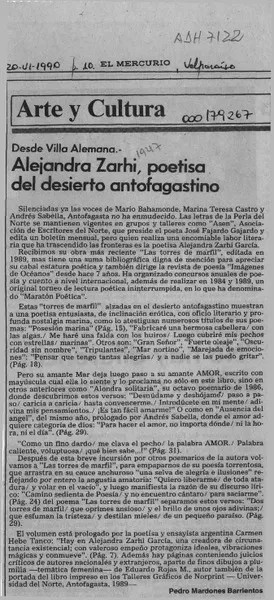 Alejandra Zarhi, poetisa del desierto antofagastino  [artículo] Pedro Mardones Barrientos.