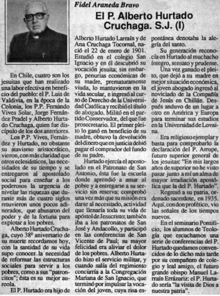 El p. Alberto Hurtado Cruchaga. S. J.  [artículo] Fidel Araneda Bravo.