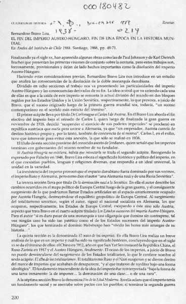 El fin del imperio austro-húngaro, fin de una época en la historia mundial  [artículo] Cristián Guerrero Lira.