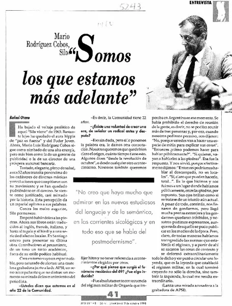 "Somos los que estamos más adelante"  [artículo] Rafael Otano.
