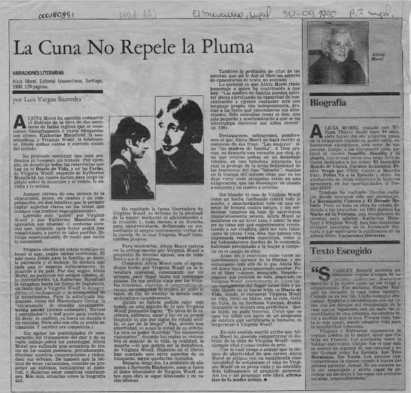 La cuna no repele la pluma  [artículo] Luis Vargas Saavedra.