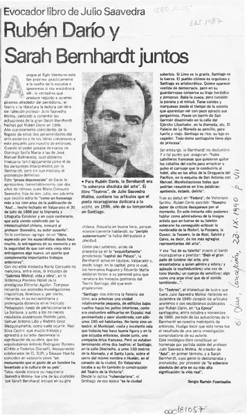 Rubén Darío y Sara Bernhart juntos  [artículo] Sergio Ramón Fuentealba.