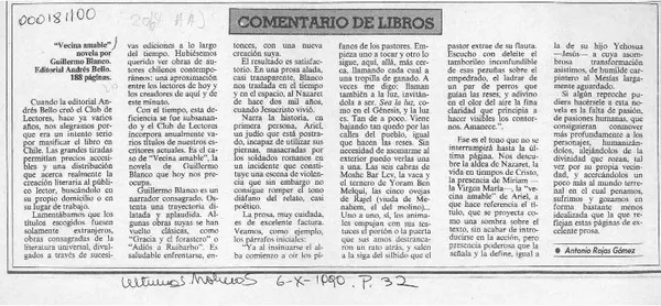 "Vecina amable"  [artículo] Antonio Rojas Gómez.
