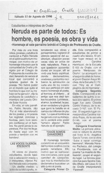 Neruda es parte de todos, es hombre, poesía, es obra y vida  [artículo].