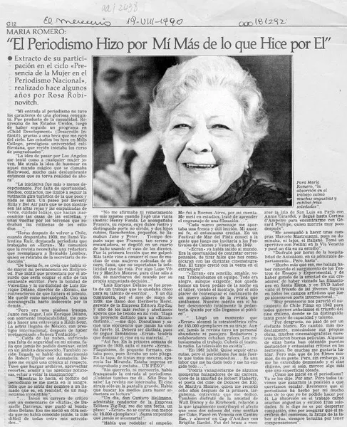 "El periodismo hizo por mí más de lo que hice por él"  [artículo] María Romero.