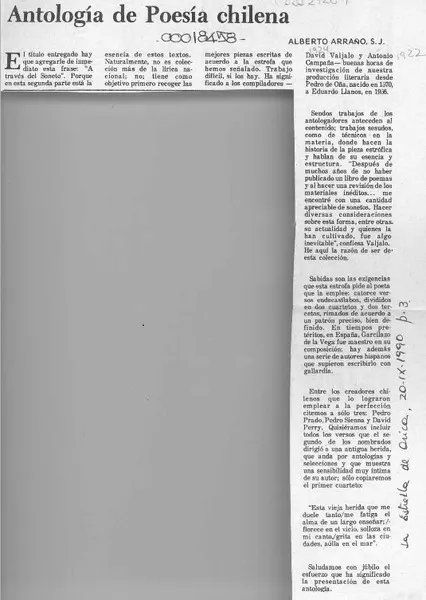 Antología de poesía chilena  [artículo] Alberto Arraño.