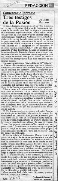 Tres testigos de la pasión  [artículo] Eugenio Matus R.