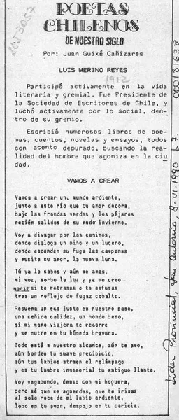 Poetas chilenos de nuestro siglo  [artículo] Juan Guixé Cañizares.
