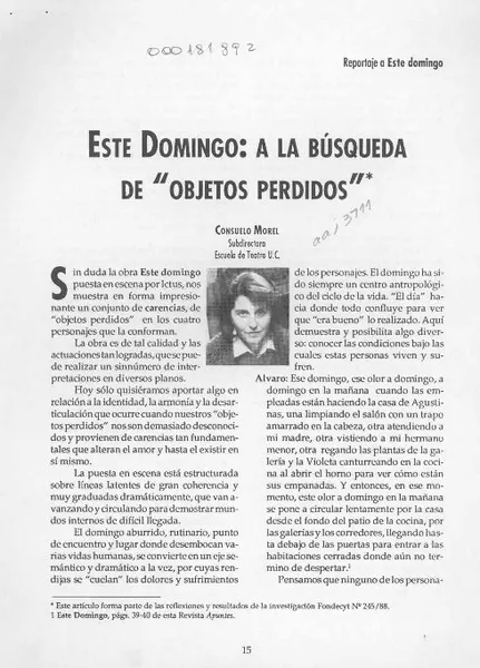 Este domingo, a la búsqueda de "objetos perdidos"  [artículo] Consuelo Morel.