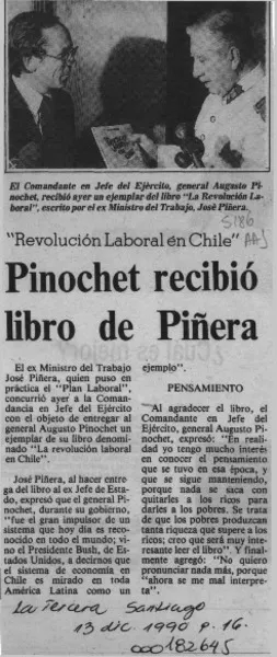 Pinochet recibió libro de Piñera  [artículo].