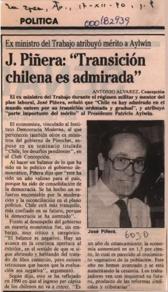 "Transición chilena es admirada"  [artículo] Antonio Alvarez.