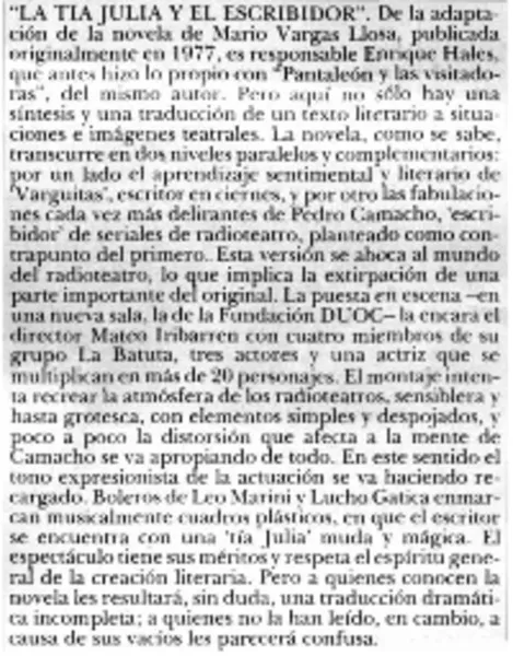 La tía Julia y el escribidor  [artículo] Pedro Labra.